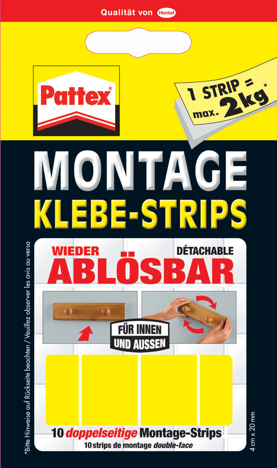 335224 Pattex Montage Klebe-Strips, wieder ablösbar, gelb