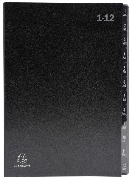 EXACOMPTA Pultordner, DIN A4, 1-12, 12 Fächer, schwarz