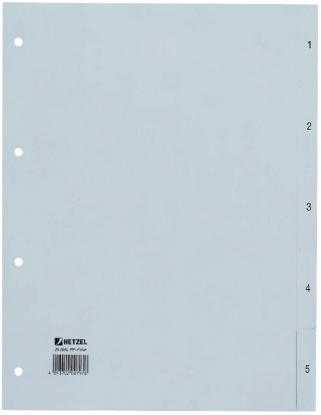 HETZEL Kunststoff-Register, Zahlen, A4, 1-20, PP, grau