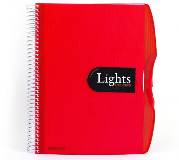 Notizbuch "Lights", DIN A4, kariert, PP-Hardcover mit Drahtspiralbindung - rot - DIN A4 - kariert (5x5mm)