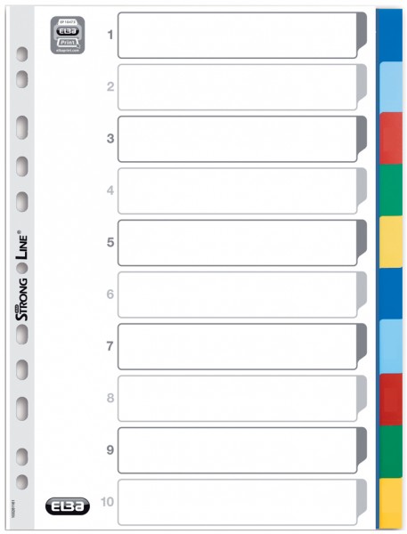 ELBA Kunststoff-Register, blanko, farbige Taben, 10-teilig