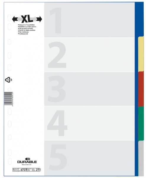 DURABLE Kunststoff-Register, A4, PP, 5-teilig, überbreit