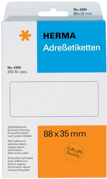 HERMA Adress-Etiketten, 88 x 35 mm, Leporello gefalzt, weiß