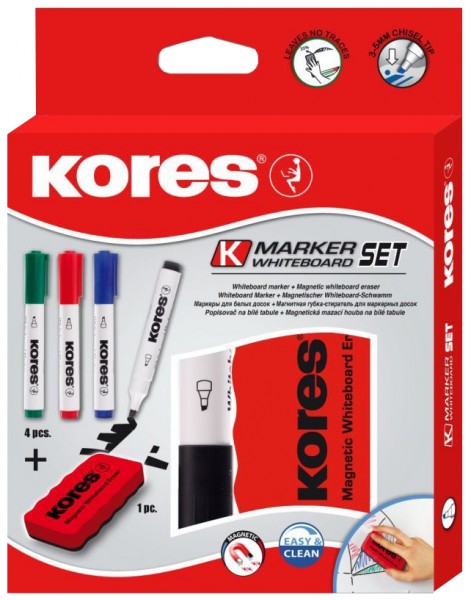 Kores Whiteboard-Marker Set, 4 Marker + Tafellöscher