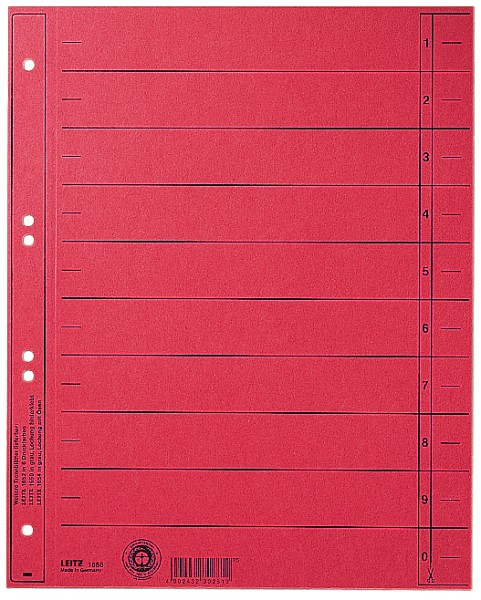 LEITZ Trennblätter, A4 Überbreite, Manilakarton 230g/qm, rot