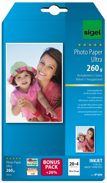 sigel Ultra-Foto-Papier, 10 x 15 cm, hochglänzend, 260 g/qm
