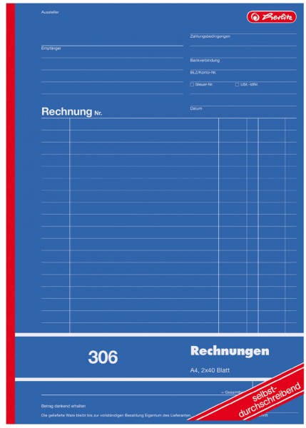 herlitz Formularbuch ´Rechnung 303´, DIN A6, 2 x 40 Blatt