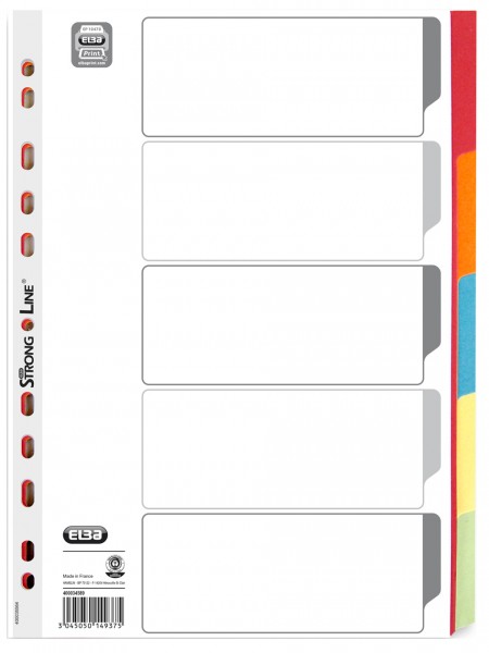 ELBA Karton-Register, blanko, DIN A4, farbig, 5-teilig