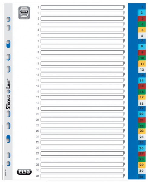 ELBA Kunststoff-Register, Zahlen, DIN A4+, farbig, 31-teilig