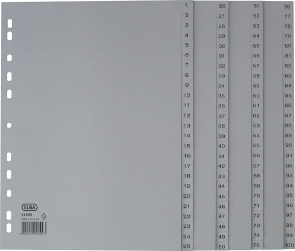 ELBA Kunststoff-Register, 1-100, DIN A4, grau, 100-teilig