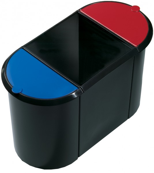 helit Papierkorb Trio-System, oval, PE, schwarz/rot/blau