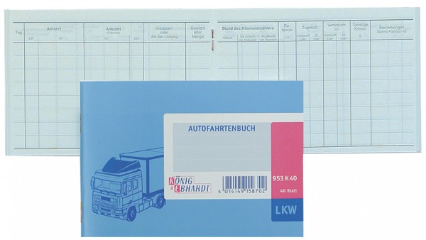 KÖNIG & EBHARDT Fahrtenbuch LKW, DIN A6, 40 Blatt