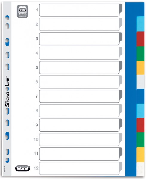 ELBA Kunststoff-Register, blanko, farbig, A4, 12-teilig, Ü.b