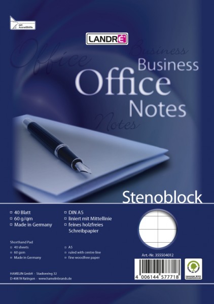LANDRÉ Stenoblock ´Office Business Notes´ A5, 40 Blatt
