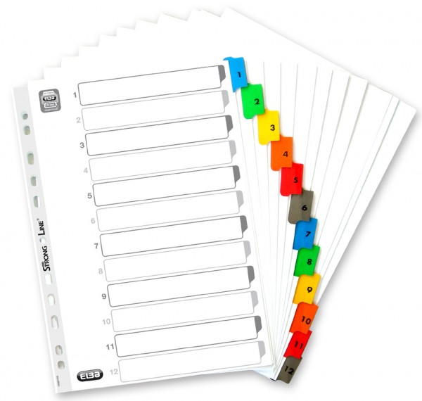 ELBA Mylarkarton-Register, Zahlen, DIN A4, farbig, 12-teilig