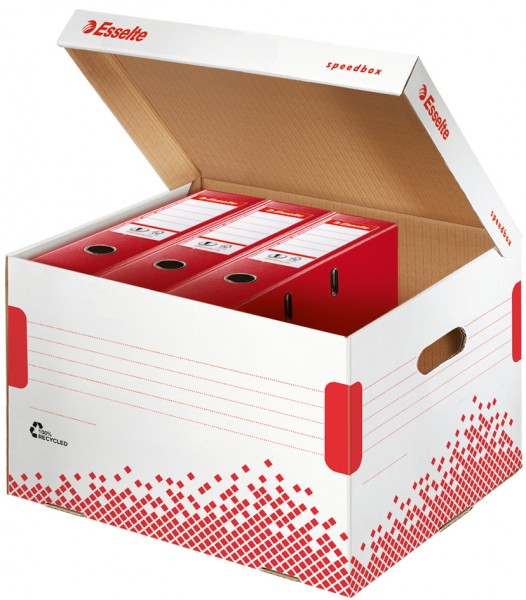 Esselte Archiv-Klappdeckelbox SPEEDBOX, für Ordner, weiß/rot