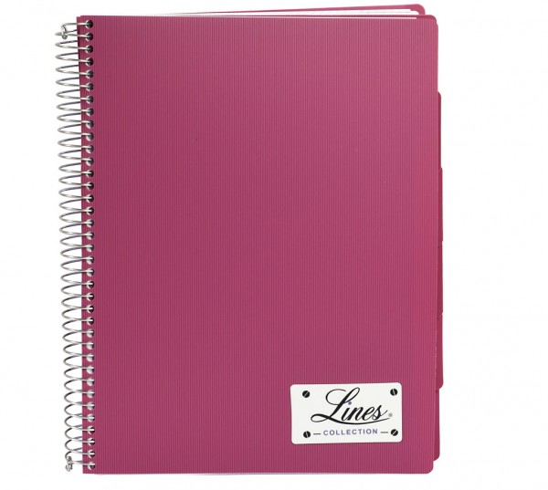 Notizbuch "Lines", DIN A4, kariert, PP-Hardcover mit Drahtspiralbindung - pink