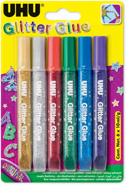 UHU Glitzerkleber Glitter Glue Original, Inhalt: 6 x 10 ml