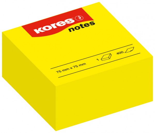 Kores Haftnotizen Würfel ´notes´, 75 x 75 mm, blanko, gelb