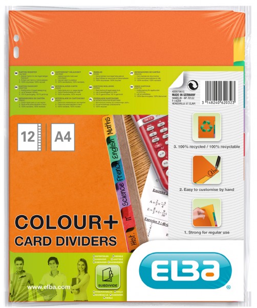 ELBA Karton-Register, blanko, DIN A4, farbig, 12-teilig