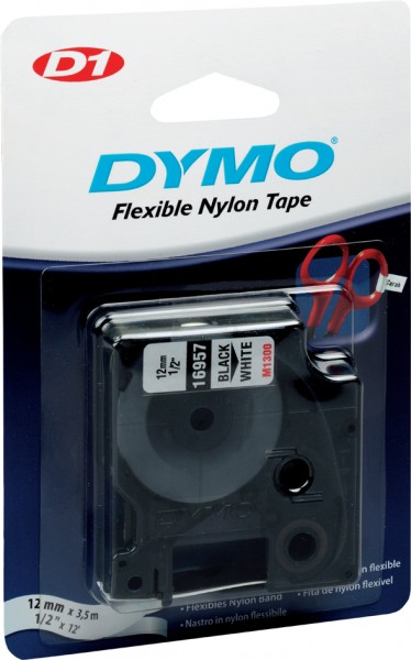 DYMO D1-Schriftband, 12 mm x 3,5 m, Nylon, schwarz auf weiß
