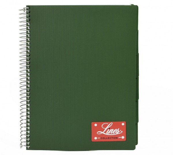 Notizbuch "Lines", DIN A4, kariert, PP-Hardcover mit Drahtspiralbindung - grün