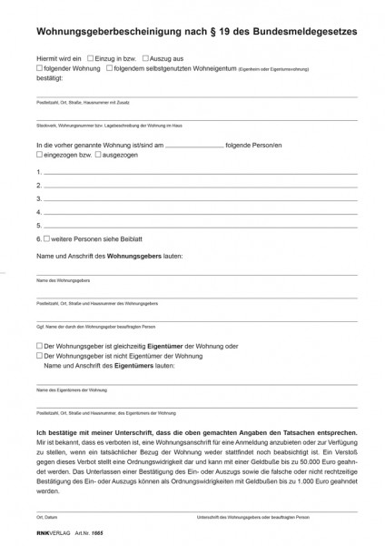 RNK Verlag Vordruck ´Wohnungs-Einheitsmietvertrag´, DIN A4