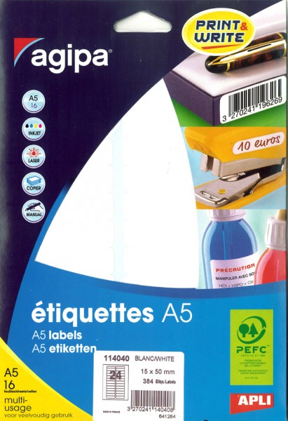 agipa Universal-Etiketten, 25 x 48,5 mm, weiß