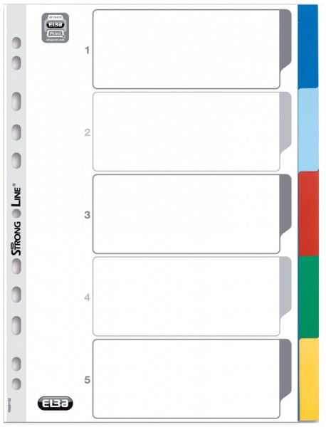 ELBA Kunststoff-Register, blanko, farbige Taben, 5-teilig