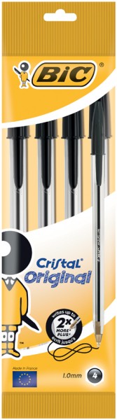 BIC Kugelschreiber Cristal Original, schwarz, im 4er Beutel