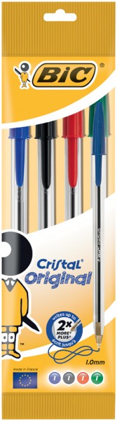BIC Kugelschreiber Cristal Original, sortiert, im 4er Beutel