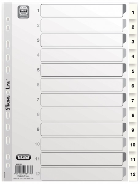 ELBA Kunststoff-Register, Zahlen, DIN A4, weiß, 12-teilig