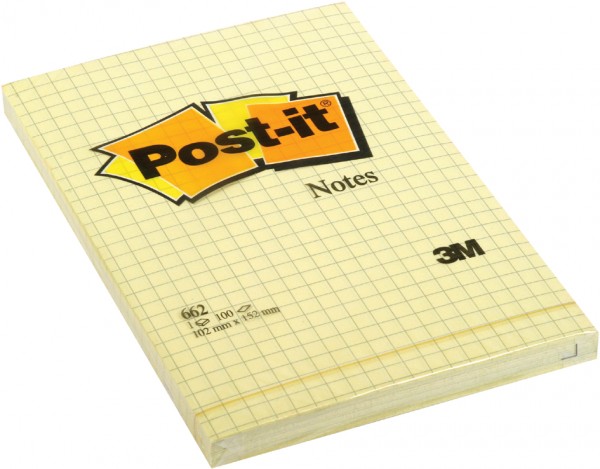 Post-it Haftnotizen, 102 x 152 mm, kariert, gelb