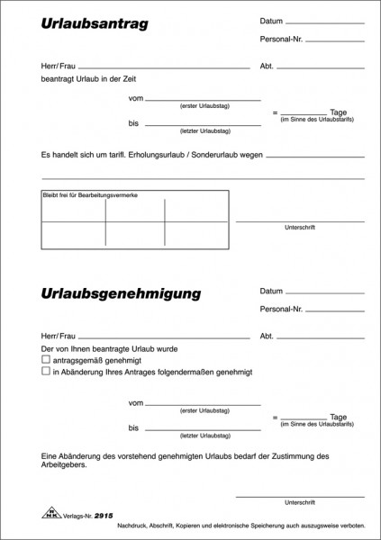 RNK Verlag Vordruck ´Urlaubsantrag´, Block, DIN A5